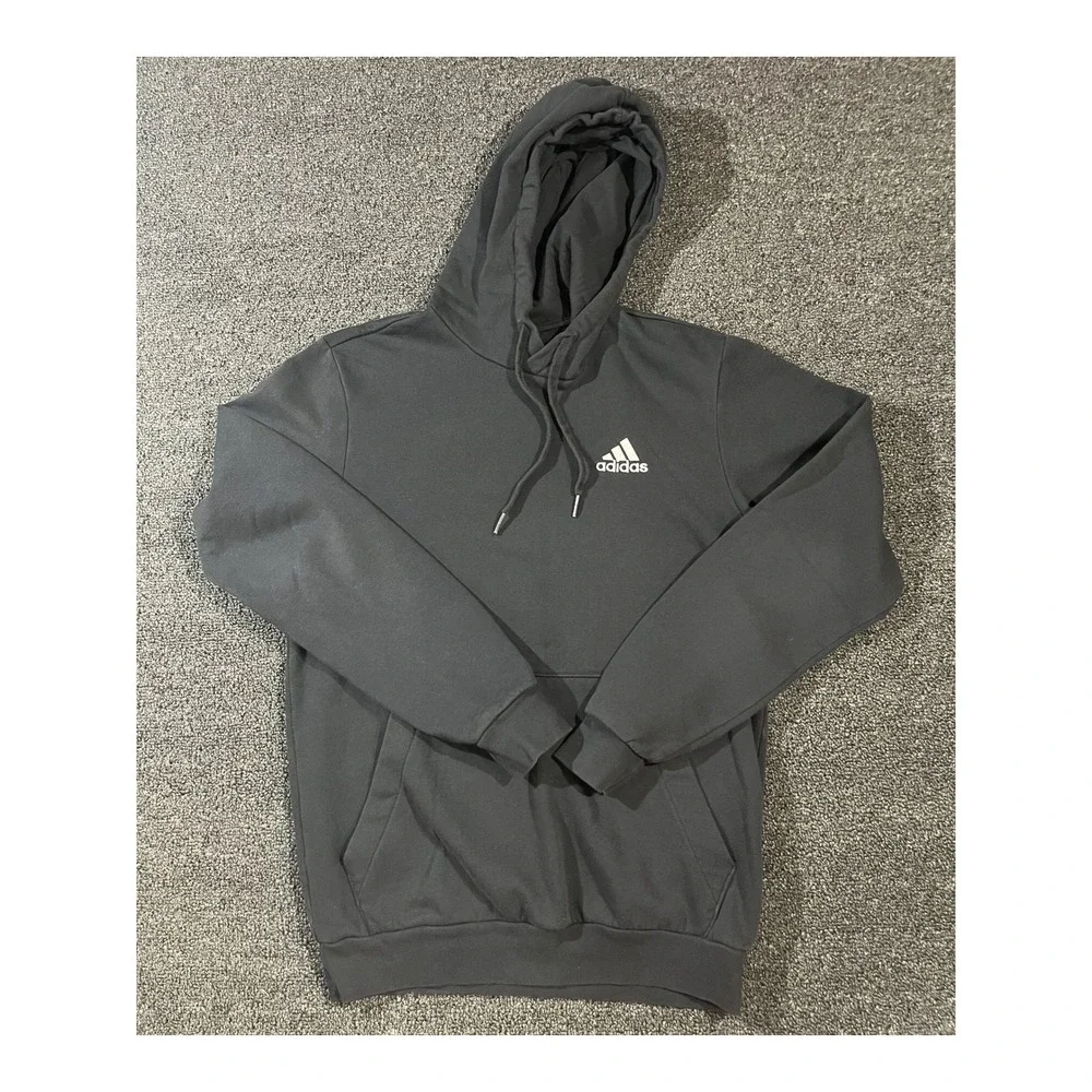 Adidas Essentials Fleece Hoodie Black White Logo Pullover Mens‎ Small S